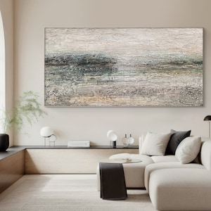 Beige Minimalist Wall Art, Original Dark Green Textured Painting, Neutral Abstract Painting On Canvas, Neutral Wabi-sabi Wall Art,Home Decor