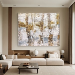 Gold And Beige Texture Wall Art, White Gold Abstract Painting, Gold Plaster Painting, Beige 3D Texture Art, Living Room Home Decoration Art