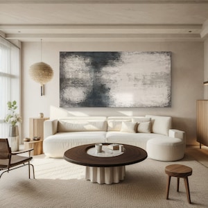 Large Abstract Painting Beige Black,Black White Textured Canvas Wall Art,Minimal Black Wall Art,Black White Canvas Retro Art,Home Decor Art