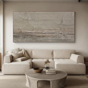 Großes minimalistisches abstraktes Gemälde, Beige Braunes Minimalistisches Leinwand Gemälde, Strukturgemälde Abstrakte Kunst, Beige Und Braune Abstrakte Kunst