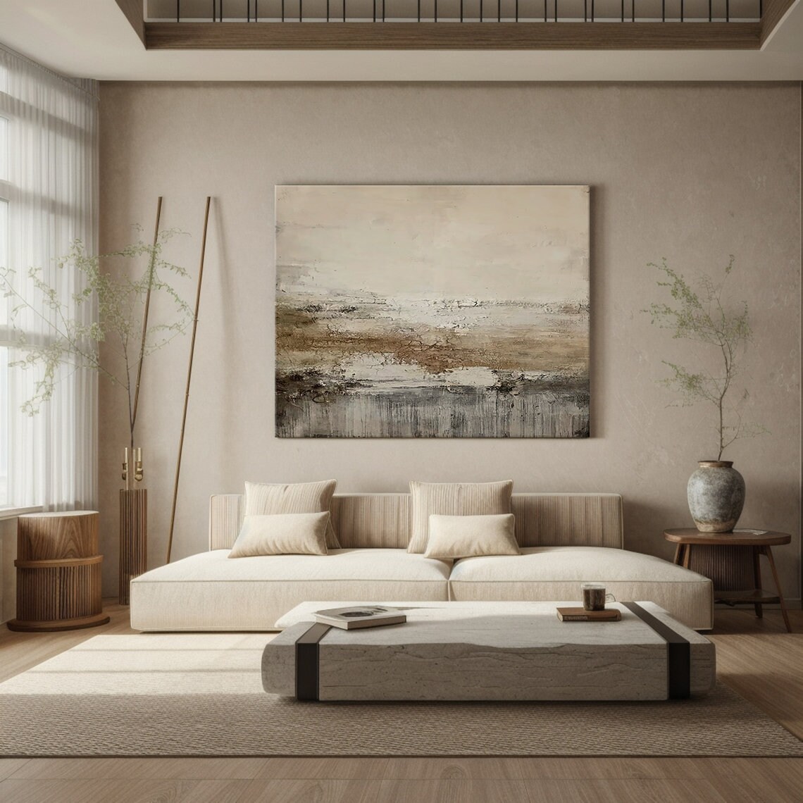 Beige Abstract Wall Art,beige Brown Abstract Painting,large Beige