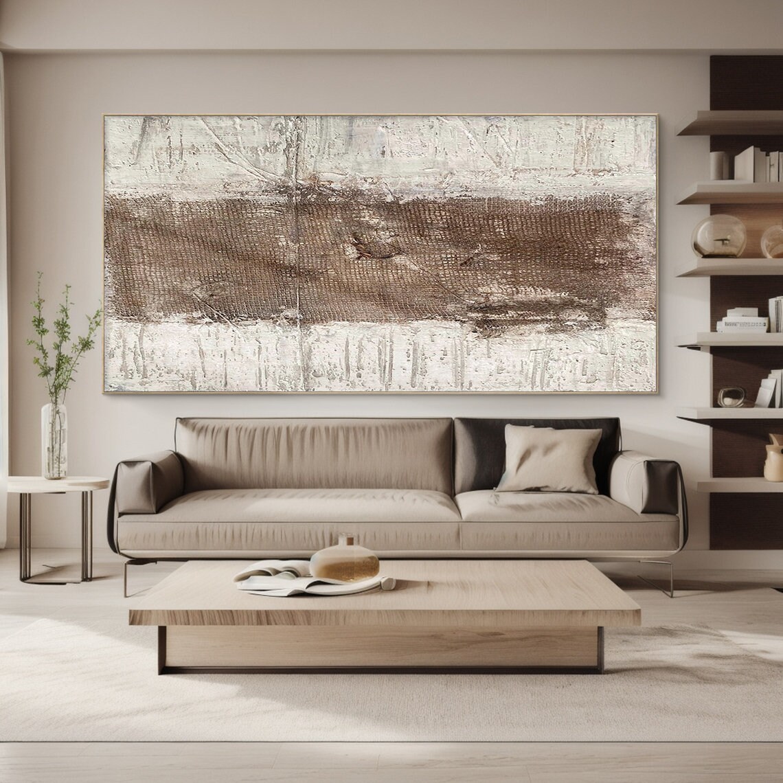 Brown Beige Textured Abstract Painting, Large Boho Wabi-sabi Wall Art ...