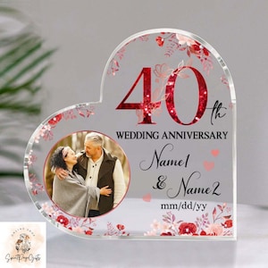 40th Wedding Anniversary Heart Plaque, Personalized 40th Anniversary Gift For Parents, Ruby Anniversary Presents, 40 Year Anniversary Gifts