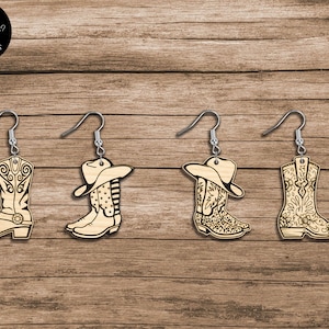 Cowboy Boot Earrings SVG | Cowgirl Boot Earring SVG | Cowgirl Boots SVG | Glowforge Earring Files | Western Earring Svg Laser | Earring Svg