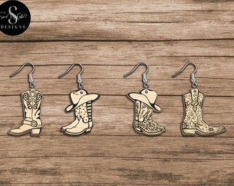 Cowboy Boot Earrings SVG | Cowgirl Boot Earring SVG | Cowgirl Boots SVG | Glowforge Earring Files | Western Earring Svg Laser | Earring Svg