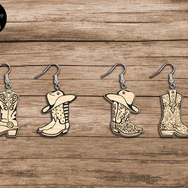 Cowboy Boot Earrings SVG | Cowgirl Boot Earring SVG | Cowgirl Boots SVG | Glowforge Earring Files | Western Earring Svg Laser | Earring Svg