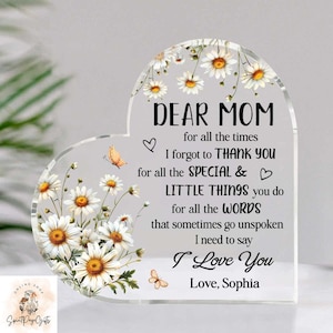 Liebe Mutter personalisiertes Acryl-Herzschild, Sentimentale Geschenke für Mutter, Muttertagsgeschenk von erwachsener Tochter, danke Geschenke für Mutter