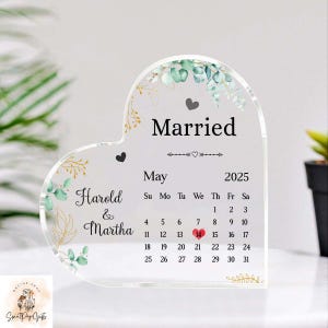 Personalized Wedding Gift, Married Calendar Acrylic Plaque, Wedding Gift For Couple, Newly Married Couple Gift, Wedding Keepsake Gift