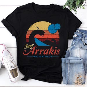 Vintage Surf Arrakis T-Shirt, Sandworm Dune House Atreides Retro Tee, Sci-Fi Desert Planet Gift, Surfer Graphic Shirt