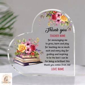 Personalisierte Danke Lehrer Wertschätzung Acryl Plakette, Schreibtisch Geschenk für Lehrer, Weihnachtsgeschenk für Lehrerin, Acryl Herz Geschenk