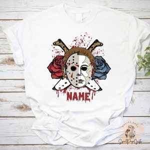 Personalized Horror Movie Character Michael Myers And Jason Vorhees Unisex T-Shirt, Scary Valentine&#39;s Day Gift, Creepy Valentine Shirt