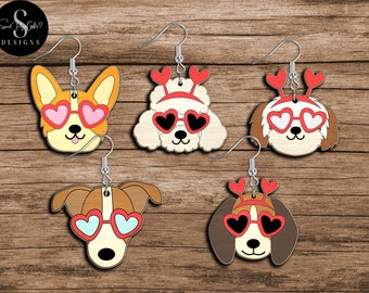 Valentine Dog Earring SVG Bundle, Cute Dog earring svg, Valentine Earring svg, Animal Earrings svg, Glowforge svg files, Instant Download