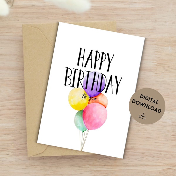 Birthday Greeting Printable Card, Instant download, Digital greeting card, Happy birthday card, Print at home