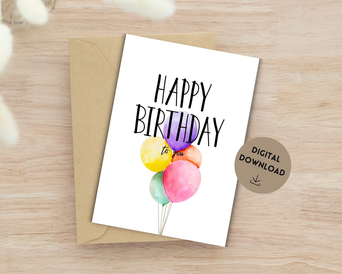 Birthday Greeting Printable Card, Instant Download, Digital Greeting ...