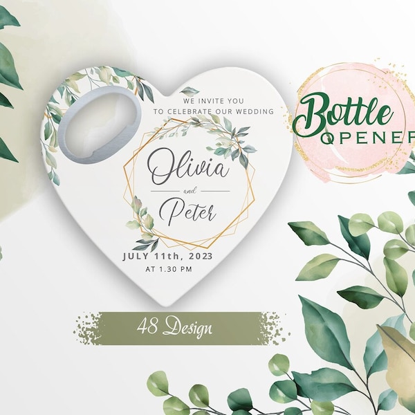 Bottle opener wedding favors for guests in bulk, heart shape wedding magnet, thank you gift
