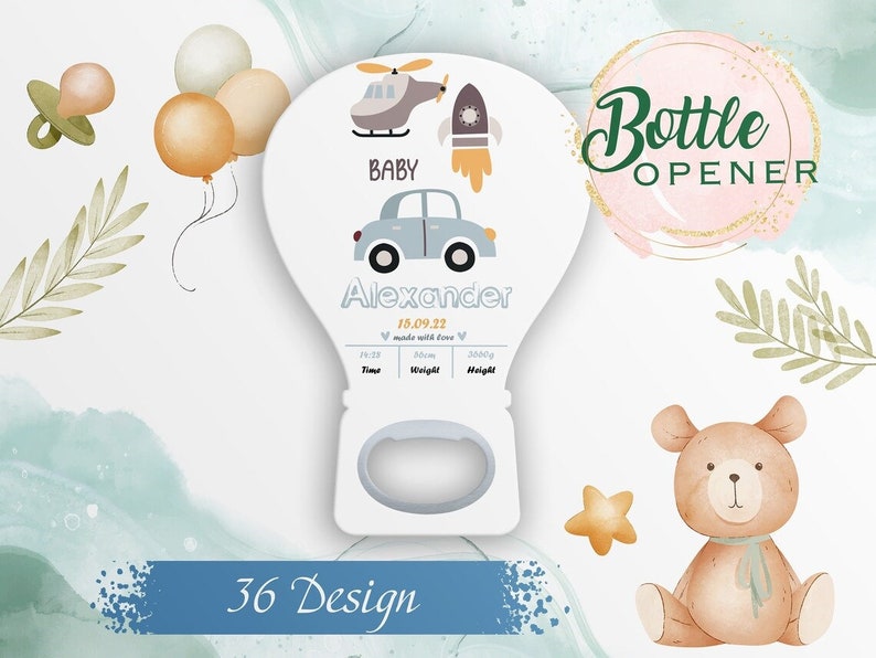 Baptism Favor, Personalized Bottle Opener, Baby Shower Magnet, 1st Birthday Magnet Favor, Hot Air Balloon Magnet image 1