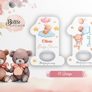 Imán abridor de botellas con temática de oso, bolsa de regalo mate de punto transparente, fiesta de cumpleaños y decoraciones, baby shower, imanes de fiesta personalizados