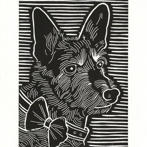 Jack / Handmade dog portrait lino print