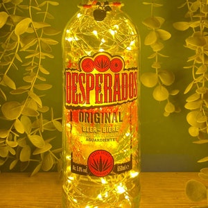 Mains Powered LED Bottle Light -Desperados 620ml Beer Bottle - Filled With 100 Warm White LED Lights