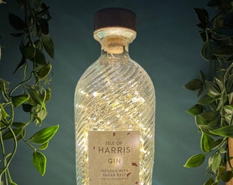 Mains Powered LED Bottle Light Isle of Harris Gin 70cl Filled With 100 Warm White Lights