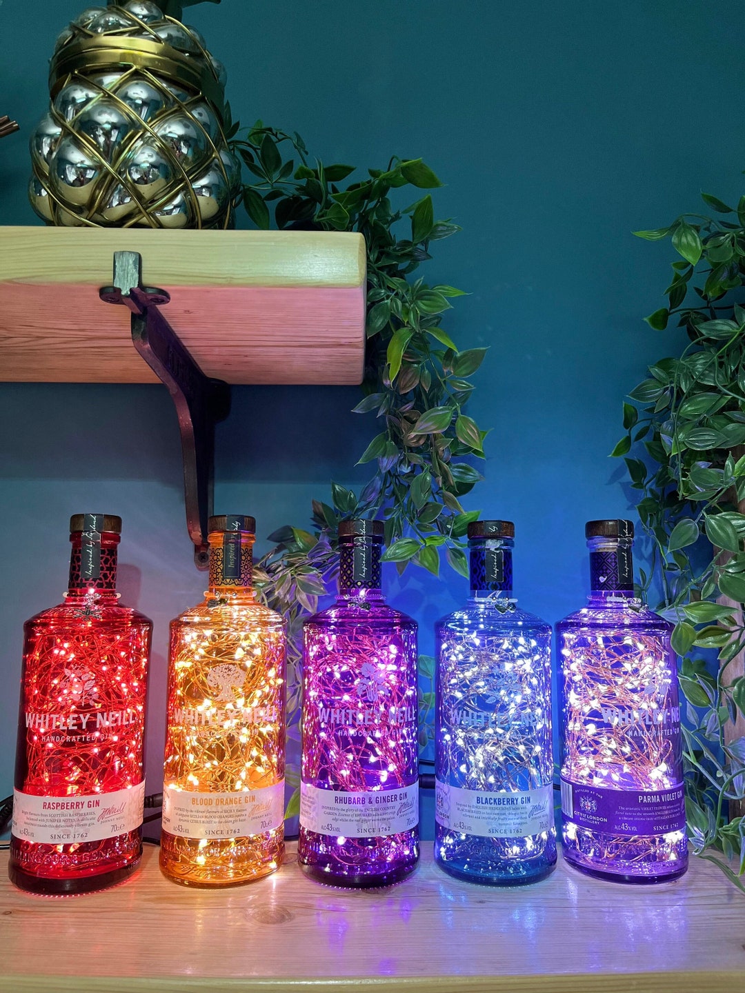 Mains Powered LED Bottle Light Whitley Gin 70cl Filled With 100 Bright