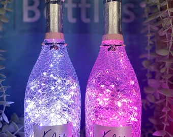 Mains Powered LED Bottle Light Mains Powered Kylie Minogue Prosecco 70cl Filled With 100 Pink or White LEDs