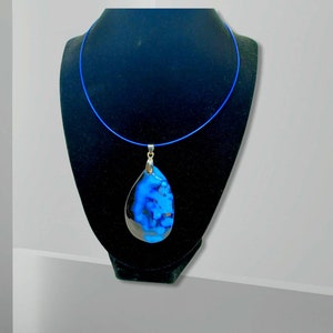 Blue fired agate pendant necklace
