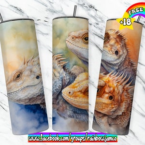 Watercolor Bearded Dragon Tumbler Wrap PNG Design, Bearded Dragon Tumbler Wrap 20 oz Skinny Tumbler Sublimation Instant Digital Download