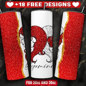 Gemini Tumbler Wrap PNG Design, Zodiac Tumbler Wrap 20 oz Skinny Tumbler Sublimation, Instant Digital Download