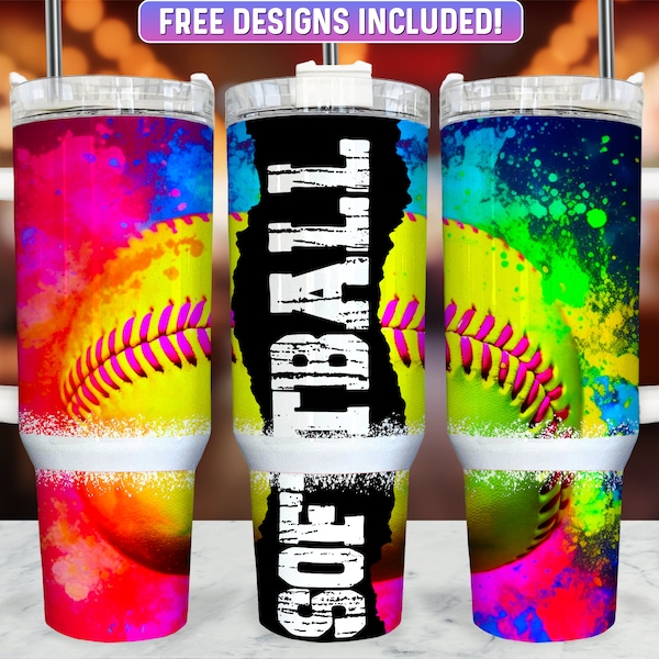 Softball 40oz Tumbler Wrap PNG Design, Softball 40oz Quencher Tumbler Sublimation Wrap, 40 oz Tumbler PNG, Instant Download