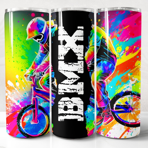 BMX Tumbler Wrap PNG Design, BMX Tumbler Wrap 20 oz Skinny Tumbler Sublimation Instant Digital Download