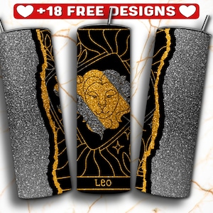 Leo Tumbler Wrap PNG Design, Zodiac Signs Tumbler Wrap, 20 oz Skinny Tumbler Sublimation, Instant Digital Download