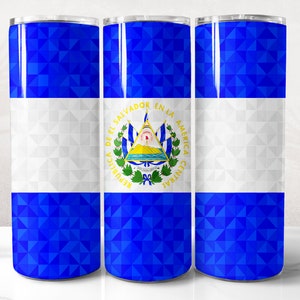 El Salvador Flag Tumbler Wrap PNG Design, El Salvador Tumbler Wrap 20 oz Skinny Tumbler Sublimation Instant Digital Download