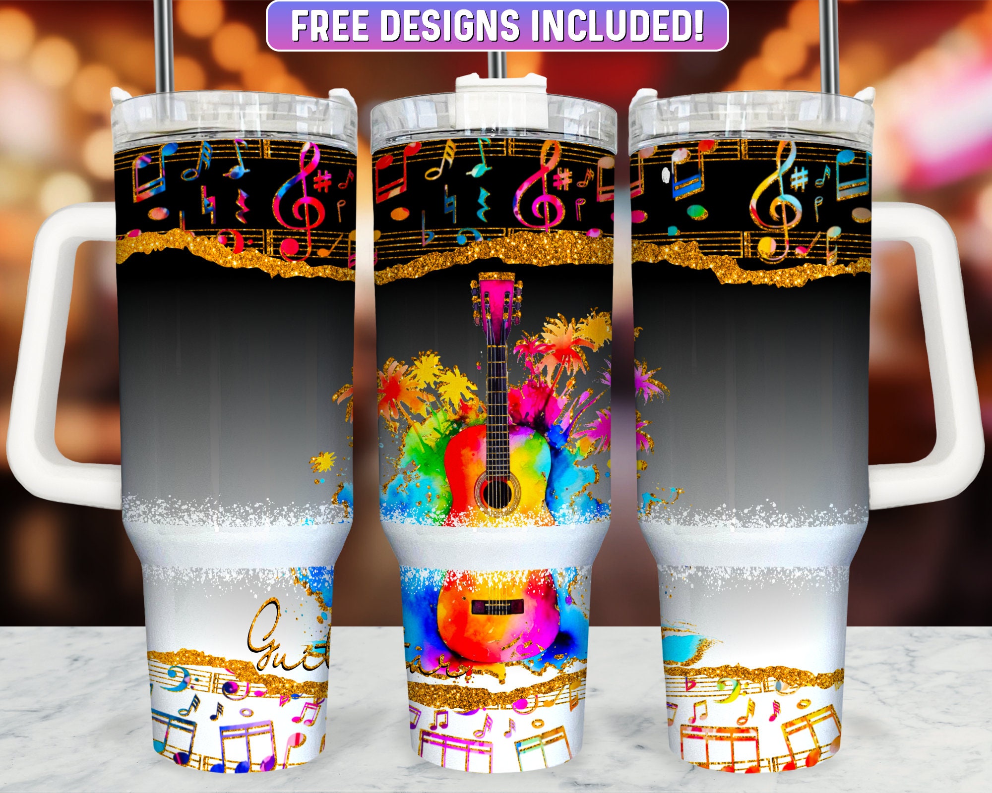 Guitar 40oz Tumbler Wrap PNG Design, Music 40oz Quencher Tumbler ...