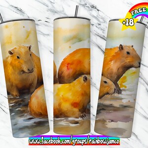 Watercolor Capybara Tumbler Wrap PNG Design, Capybara Tumbler Wrap 20 oz Skinny Tumbler Sublimation Instant Digital Download