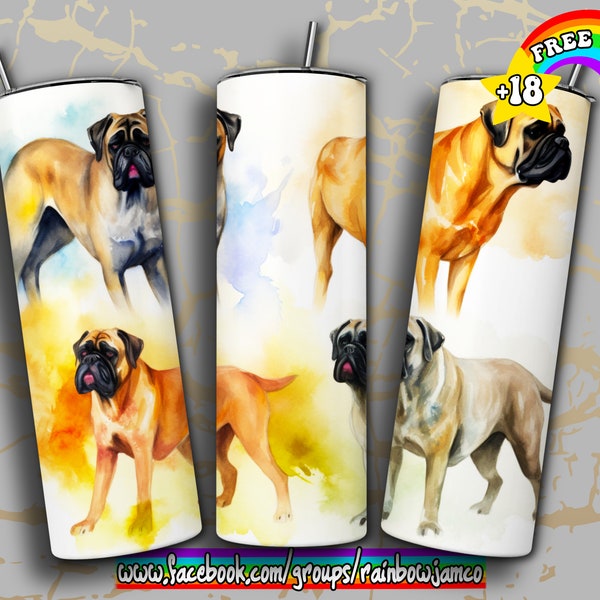 Bullmastiff Tumbler Wrap PNG Design, Dog owner Tumbler Wrap 20 oz Skinny Tumbler Sublimation Instant Digital Download