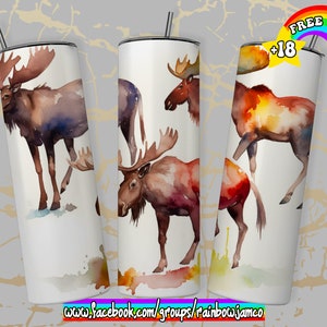 Watercolor Moose Tumbler Wrap PNG Design, Moose Tumbler Wrap 20 oz Skinny Tumbler Sublimation Instant Digital Download