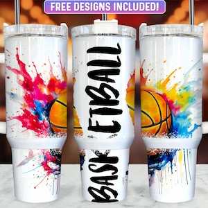 Basketball 40oz Tumbler Wrap PNG Design, Basketball 40oz Quencher Tumbler Sublimation Wrap, 40 oz Tumbler PNG, Instant Download
