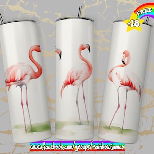 Watercolor Flamingo Tumbler Wrap PNG Design, Flamingo Tumbler Wrap 20 oz Skinny Tumbler Sublimation Instant Digital Download