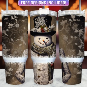 Snowman 40oz Tumbler Wrap PNG Design, Christmas 40oz Quencher Tumbler Sublimation Wrap, 40 oz Tumbler PNG, Instant Download