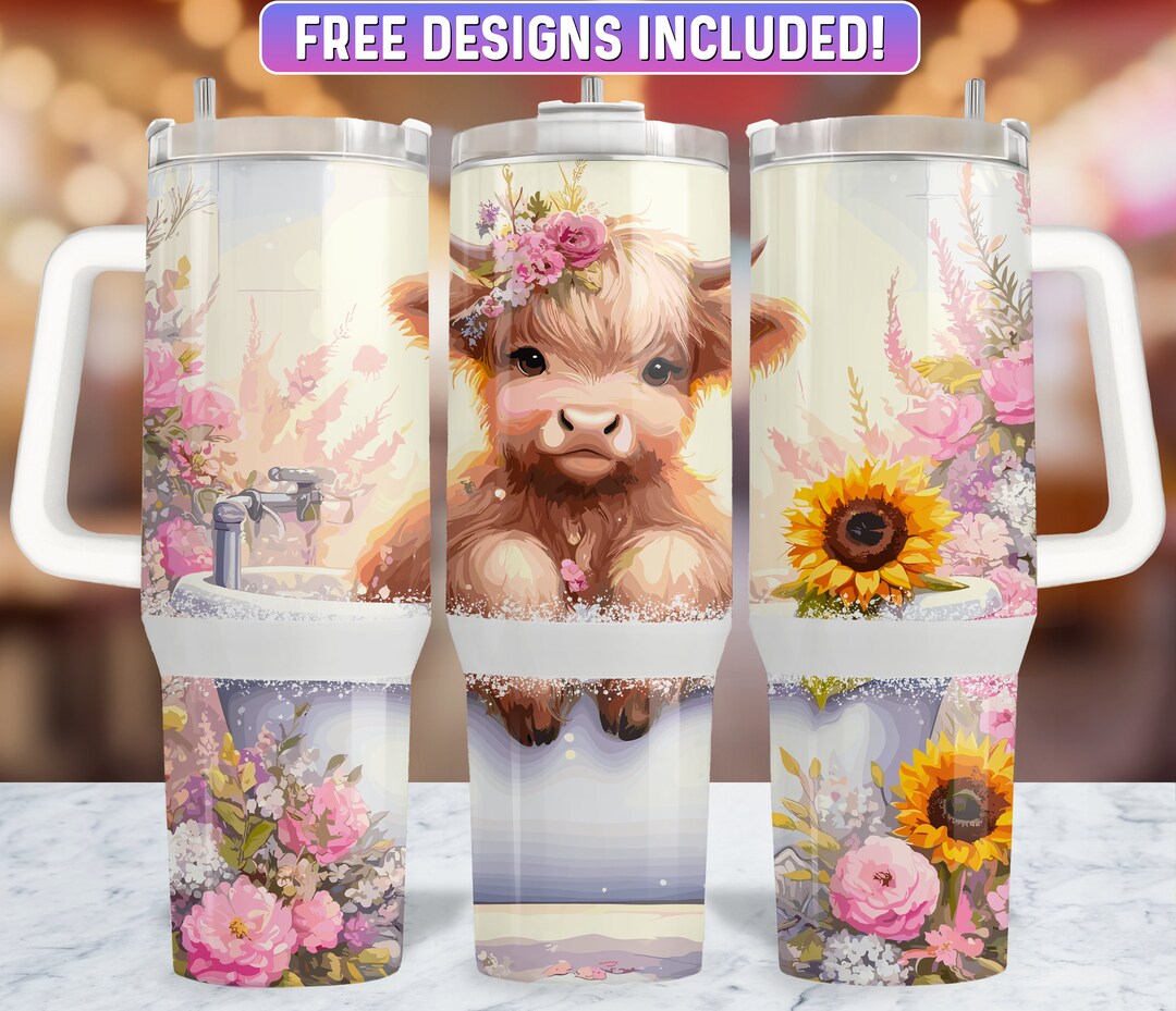 Highland Cow 40oz Tumbler Wrap PNG Design, Highland Cow 40oz Quencher ...