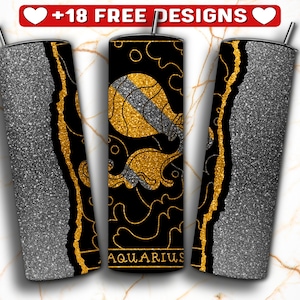 Aquarius Tumbler Wrap PNG Design, Zodiac Signs Tumbler Wrap, 20 oz Skinny Tumbler Sublimation, Instant Digital Download