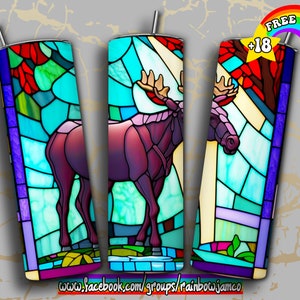 Stained Glass Moose Tumbler Wrap PNG Design, Moose Tumbler Wrap 20 oz Skinny Tumbler Sublimation Instant Digital Download