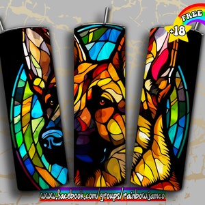 Stained Glass German Shepherd Tumbler Wrap PNG Design, Dog owner Tumbler Wrap 20 oz Skinny Tumbler Sublimation Instant Digital Download