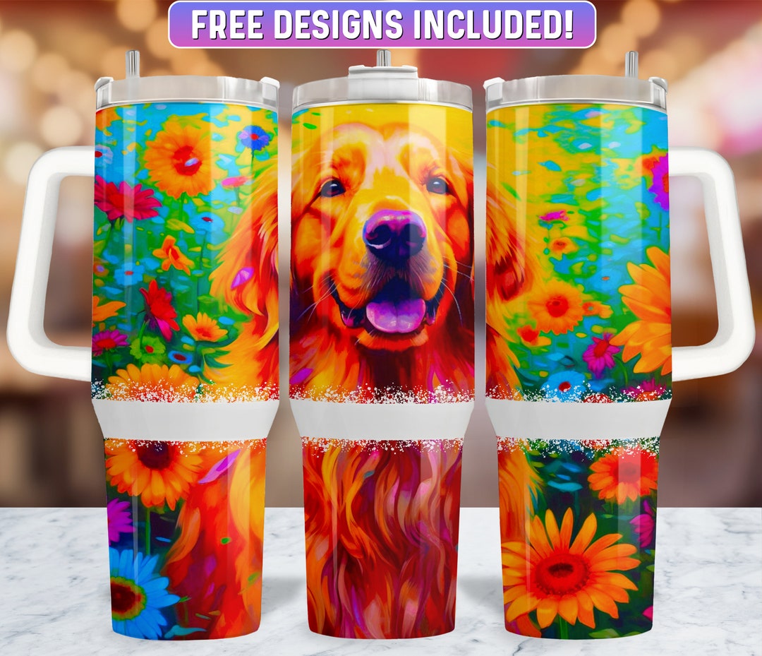 Golden Retriever Dog 40oz Tumbler Wrap PNG Design, Golden Dog 40oz ...