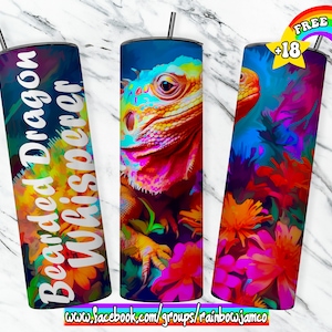 Bearded Dragon Tumbler Wrap PNG Design, Bearded Dragon Whisperer Tumbler Wrap 20 oz Skinny Tumbler Sublimation Instant Digital Download