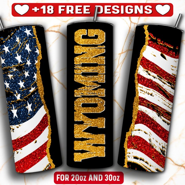 Wyoming Tumbler Wrap PNG Design, USA Tumbler Wrap, 20 oz Skinny Tumbler Sublimation, Instant Digital Download