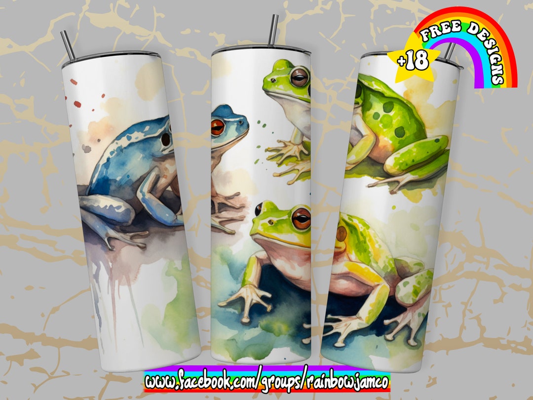 Watercolor Frog Tumbler Wrap PNG Design, Frog Tumbler Wrap 20 Oz Skinny ...