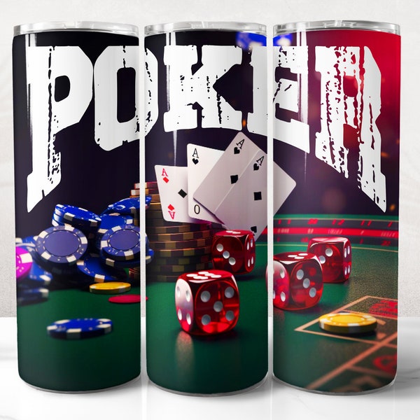 Poker Tumbler Wrap PNG Design, Poker Tumbler Wrap 20 oz Skinny Tumbler Sublimation Instant Digital Download