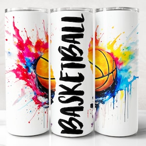 Basketball Tumbler Wrap PNG Design, Water Color Basketball Tumbler Wrap 20 oz Skinny Tumbler Sublimation Instant Digital Download